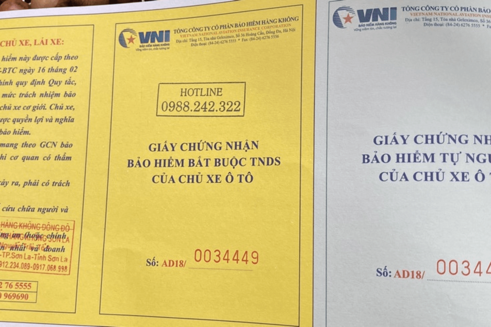Giấy chứng nhận bảo hiểm bắt buộc TNDS của chủ xe ô tô.