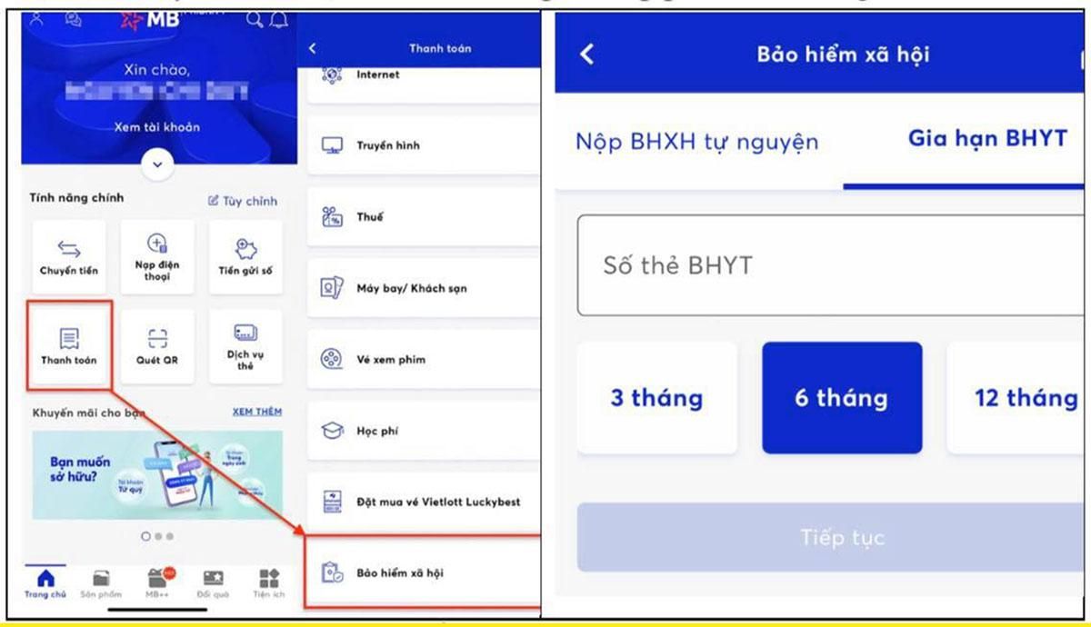 Cách mua bảo hiểm y tế online trên ứng dụng ngân hàng.