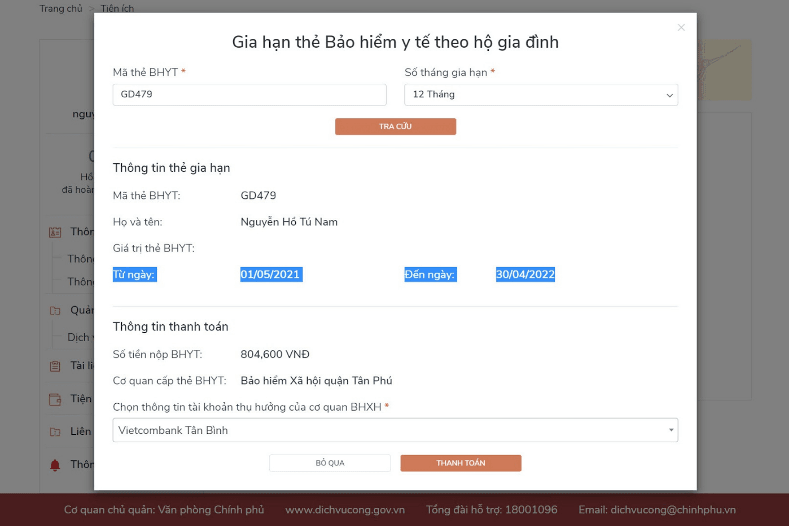Gia hạn sử dụng thẻ bảo hiểm y tế online thông qua Cổng dịch vụ công quốc gia
