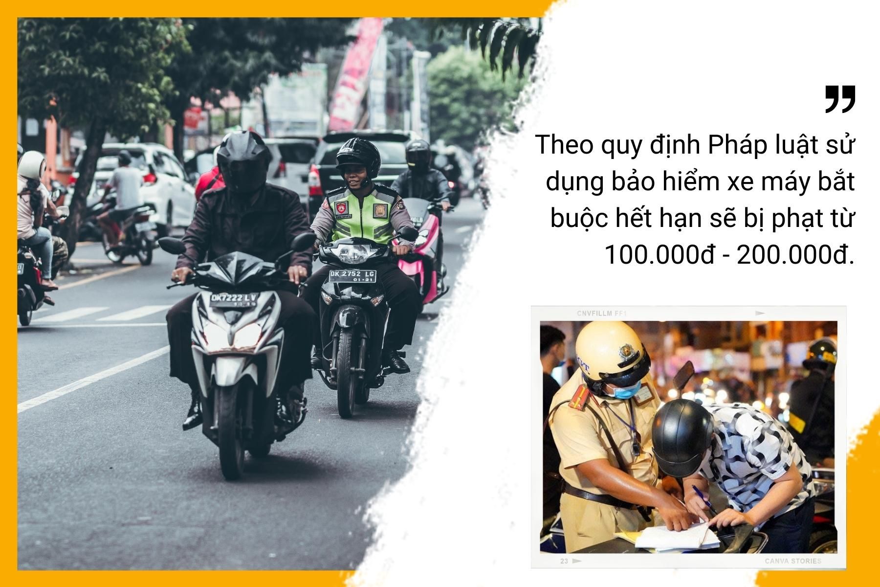 Sử dụng bảo hiểm xe máy bắt buộc hết hạn có thể bị phạt tới 200.000đ - Nguồn ảnh: Canva