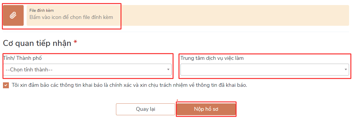 Đăng tải tài liệu đính kèm và chọn cơ quan tiếp nhận