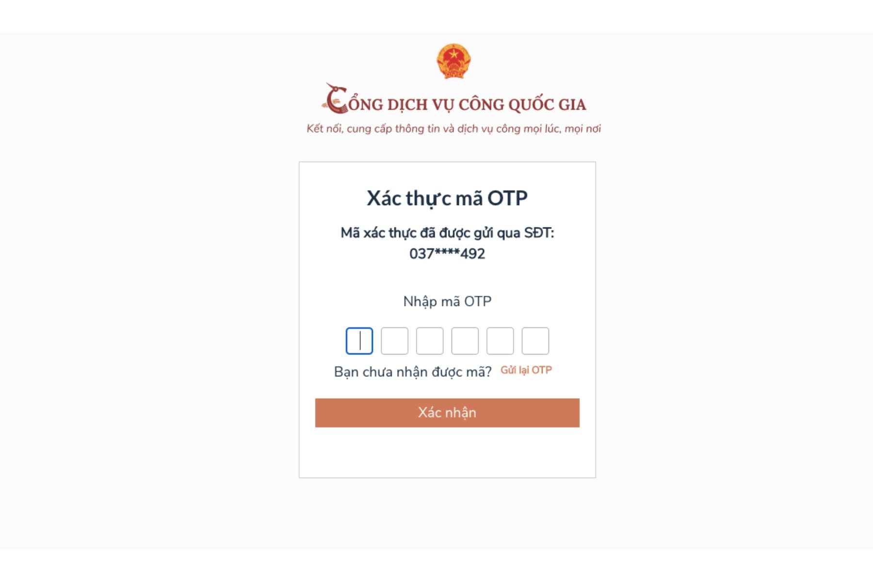 Khi bạn nhấn đăng ký, Cổng Dịch vụ công Quốc gia sẽ gửi mã OTP về điện thoại của bạn để xác nhận tài khoản (Nguồn: Internet)