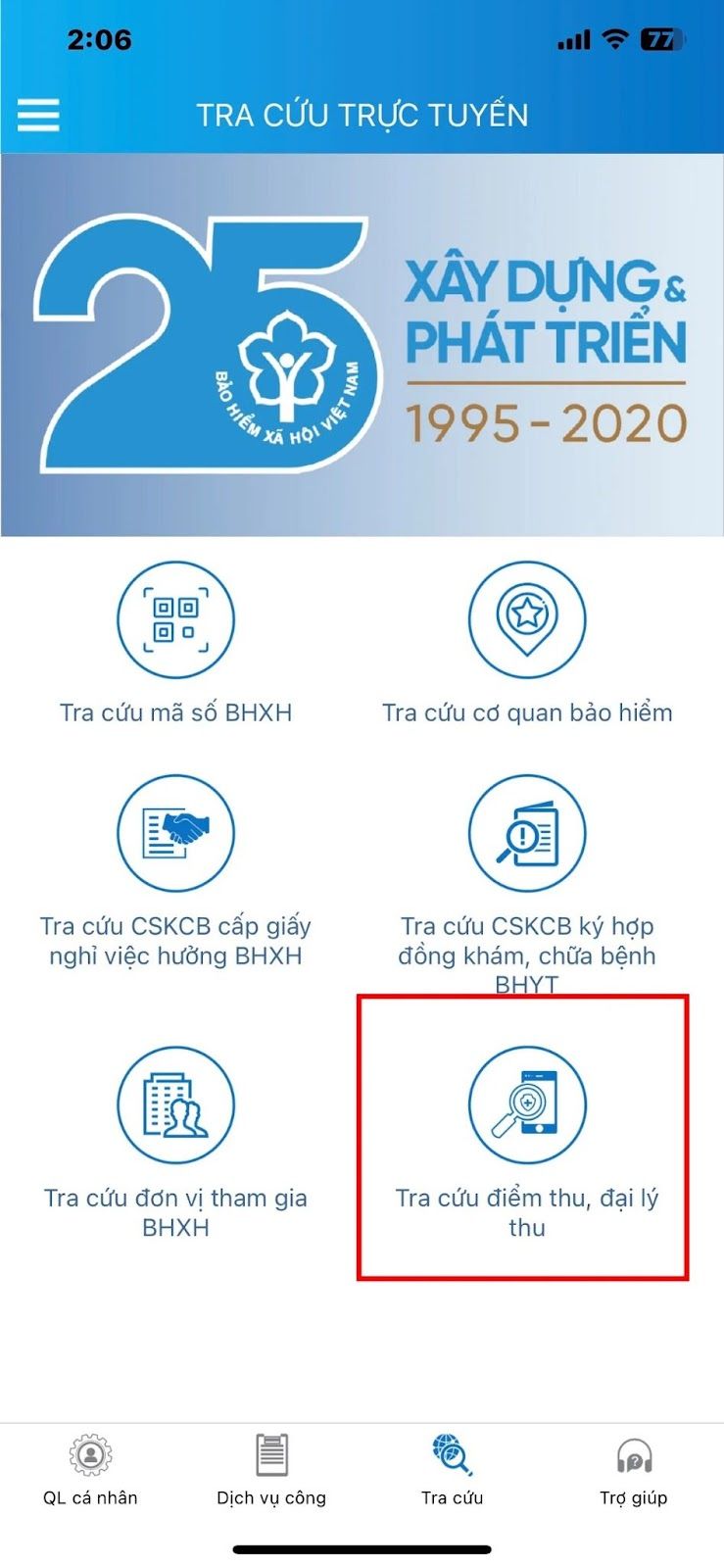 Nhấn vào mục tra cứu điểm thu, đại lý thu