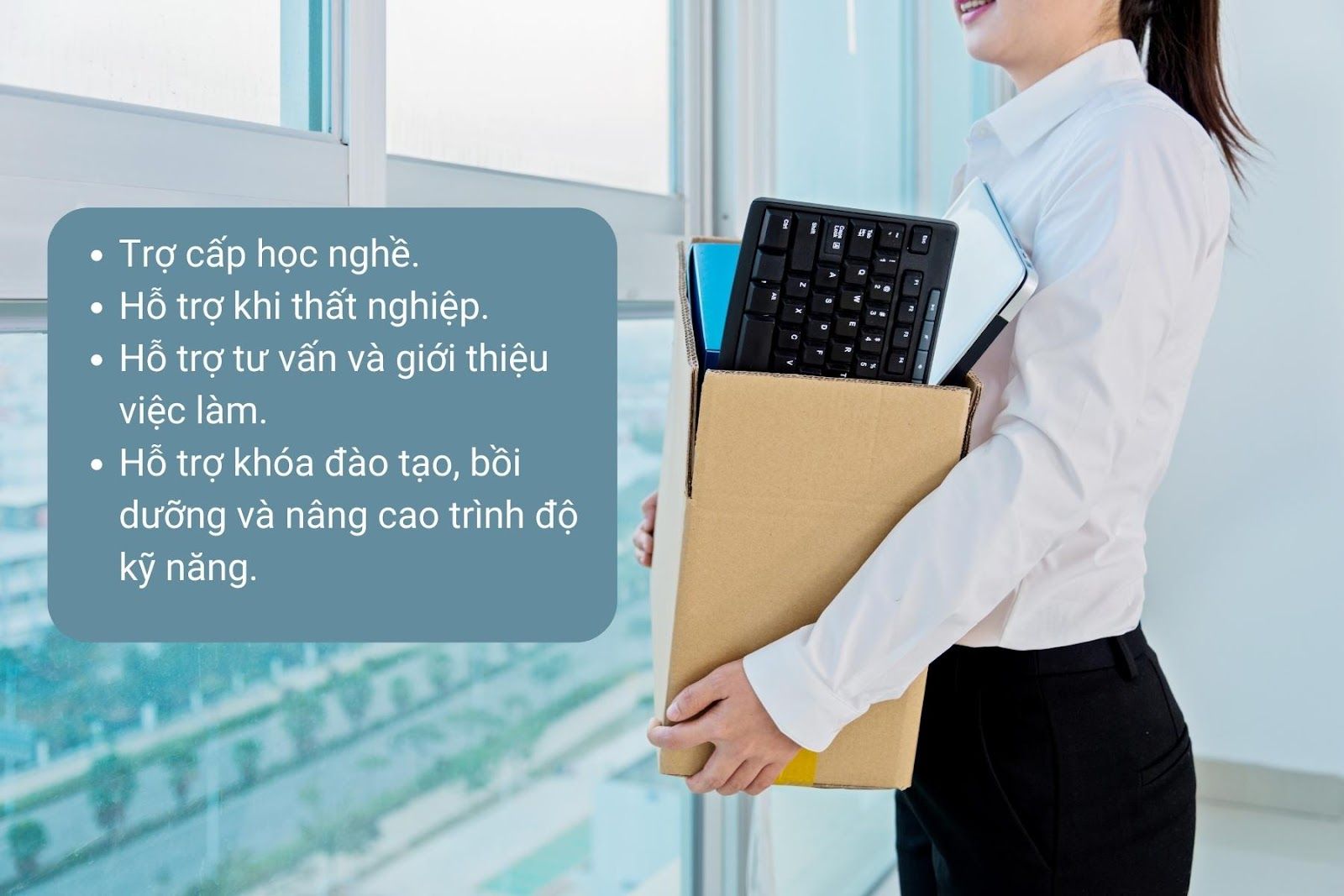 &nbsp;Người tham gia đóng BHTN sẽ được hưởng 4 chế độ - Nguồn ảnh: Canva