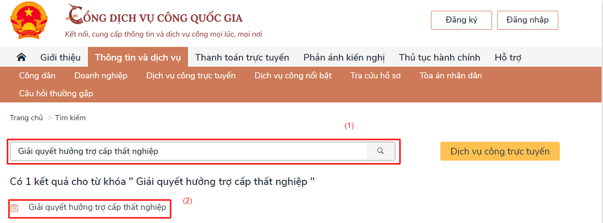 Chọn mục Giải quyết hưởng trợ cấp thất nghiệp